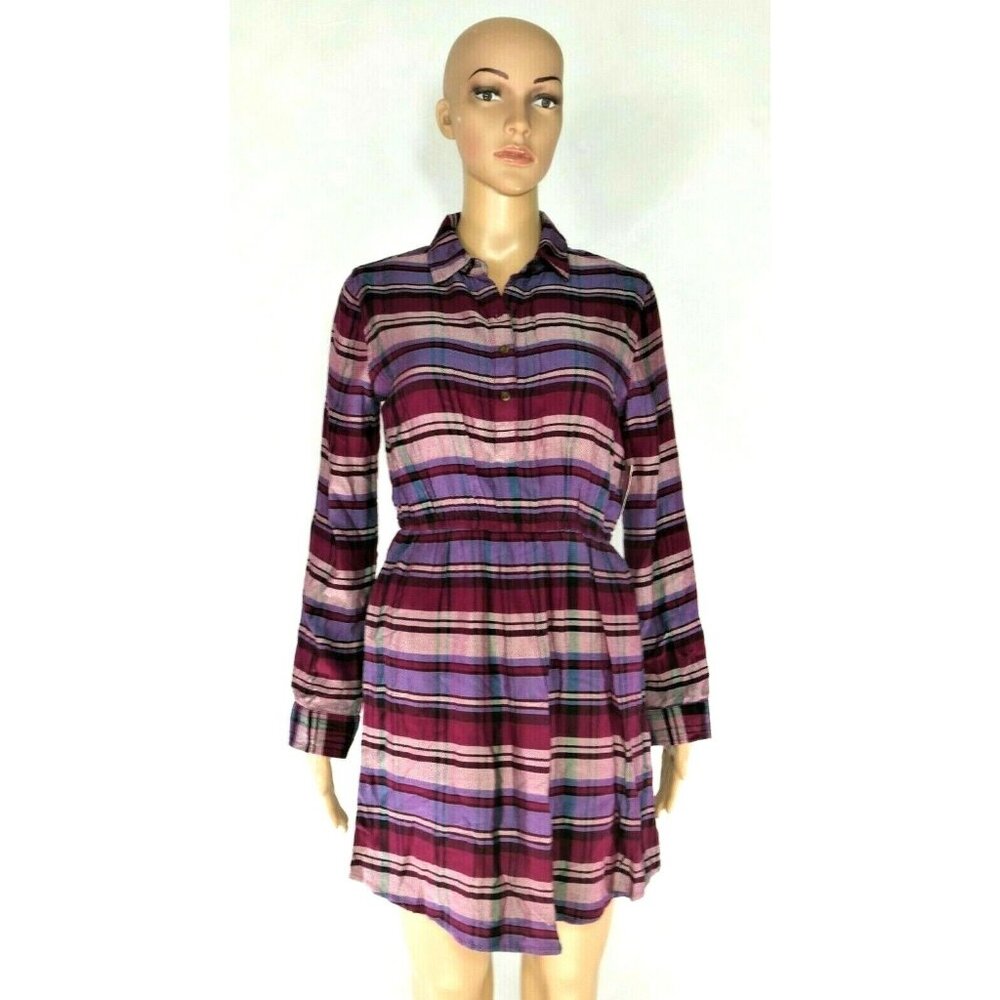 So by Kohls Purple Plaid Flannel Shirt Dress Long Sleeve Elastic Waist Girls XL